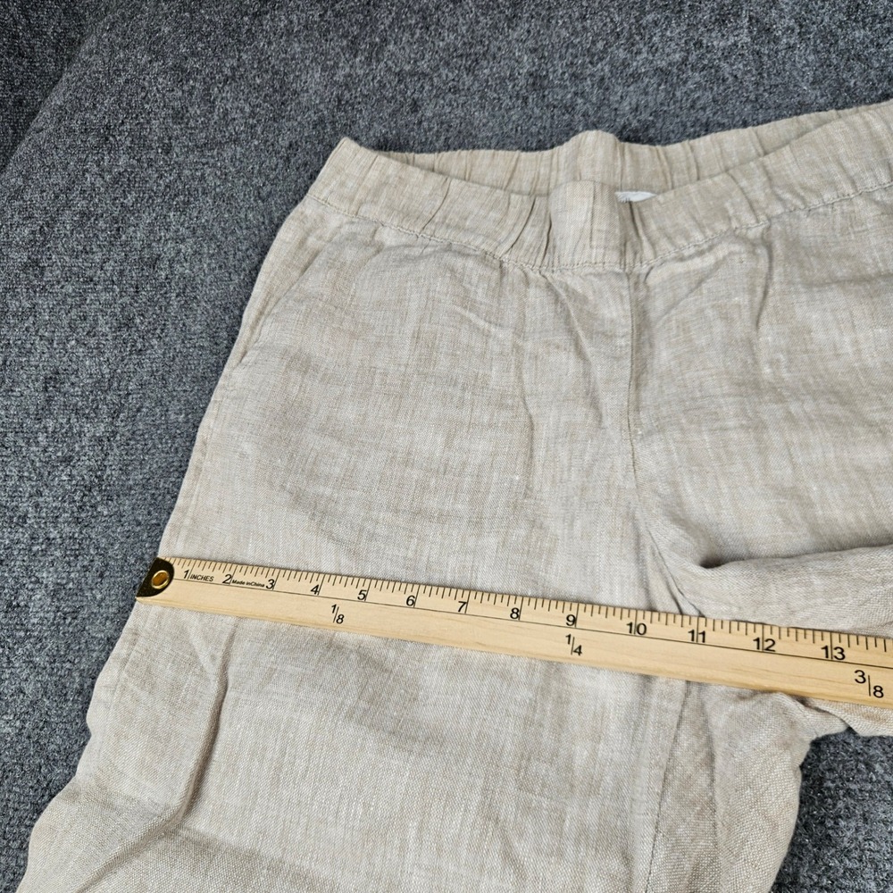 Pure Jill Linen Crop Pants Oatmeal Beige Wide Leg Elastic Waist Petite Medium - Picture 9 of 10